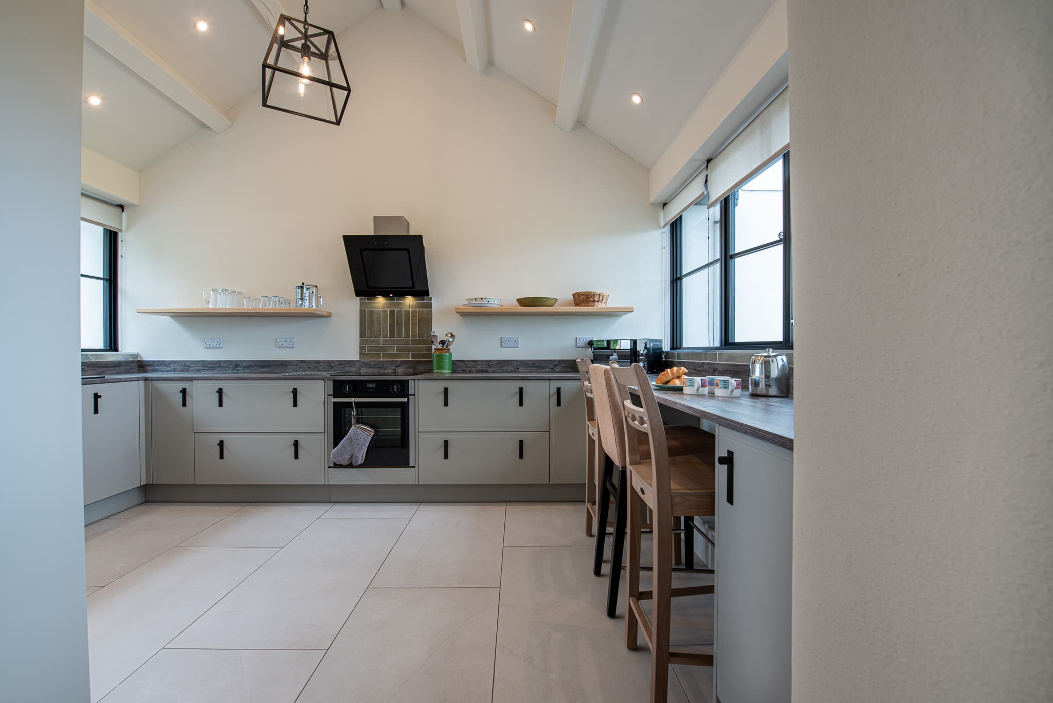 Vaulted-ceiling kitchen at Just a Cottage