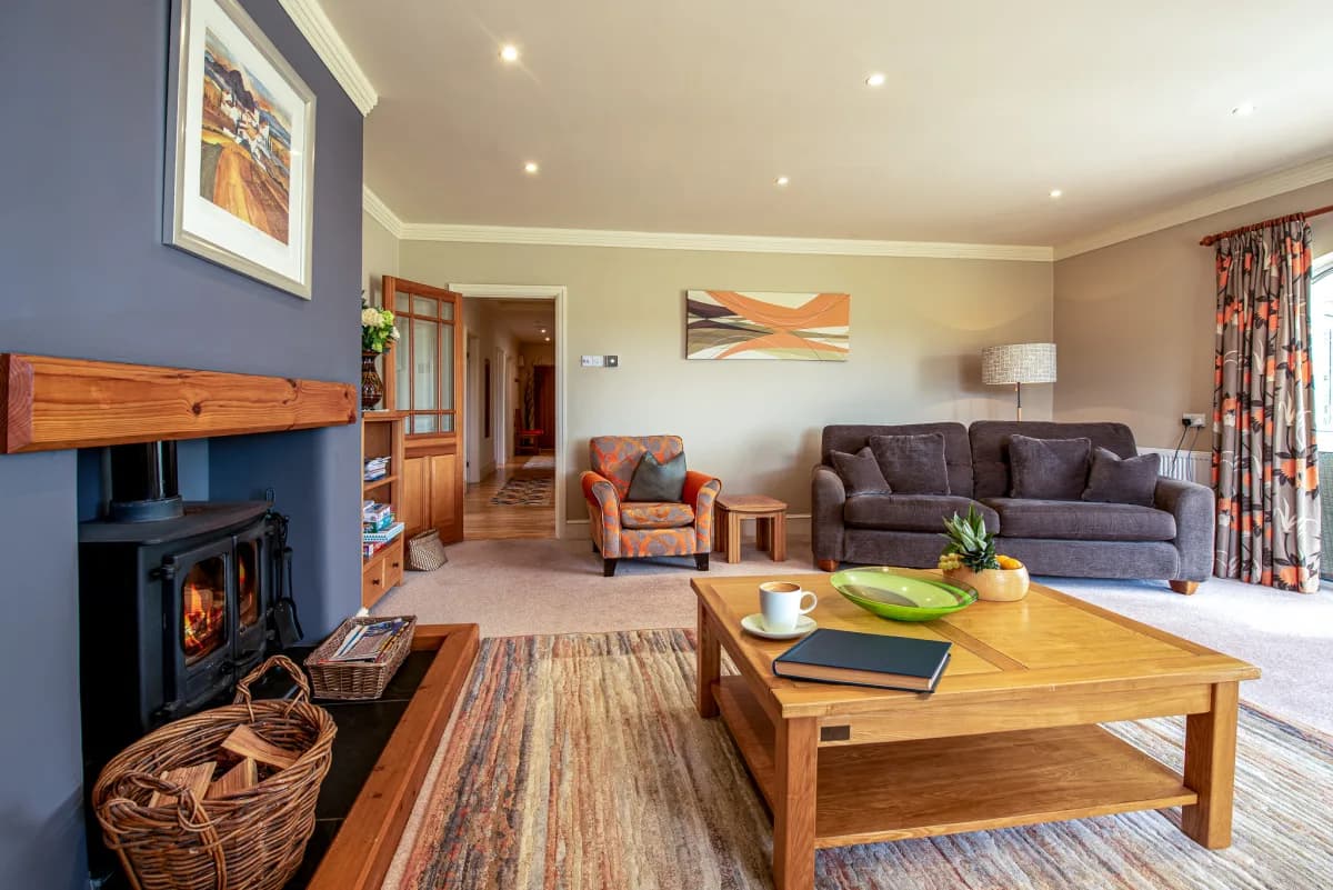 Living room woodburner detail at Pleasant Valley