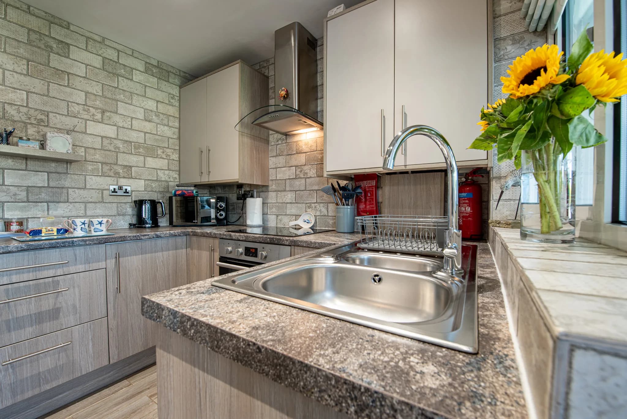 Kitchen worktops and sink at Sea Dreams